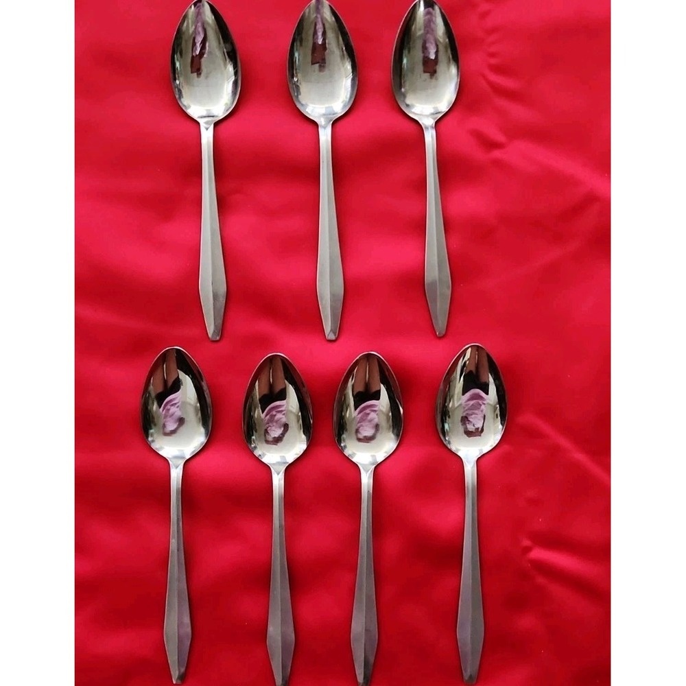 7 Teaspoons Tea Center Ridge NSCO National Stainless Sequel 6 1/8" MCM Japan Vtg